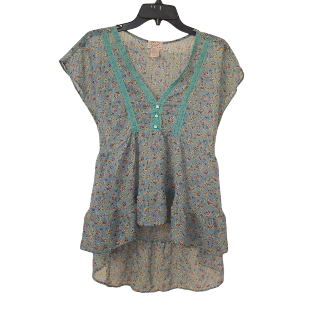 Eyelash Couture Top Size M Green Floral